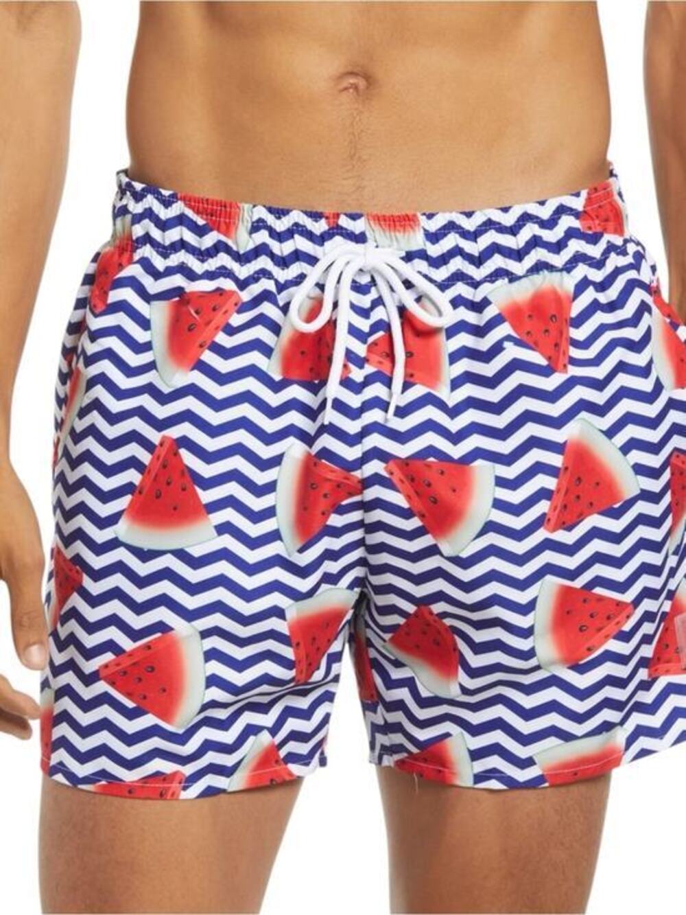 Trunks Surf & Swim Co. Men's M Blue White Chevron Watermelon Print Swim Trunks
